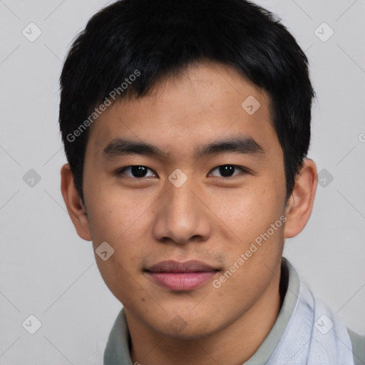 Neutral asian young-adult male with short  black hair and brown eyes