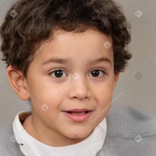 Joyful white child male with short  brown hair and brown eyes