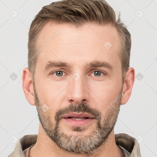 Neutral white adult male with short  brown hair and brown eyes