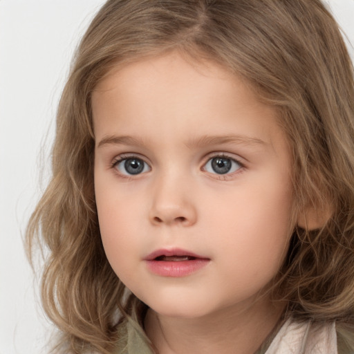 Neutral white child female with long  brown hair and brown eyes