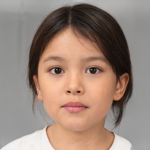 Neutral white child female with medium  brown hair and brown eyes