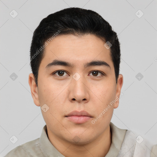 Neutral asian young-adult male with short  black hair and brown eyes