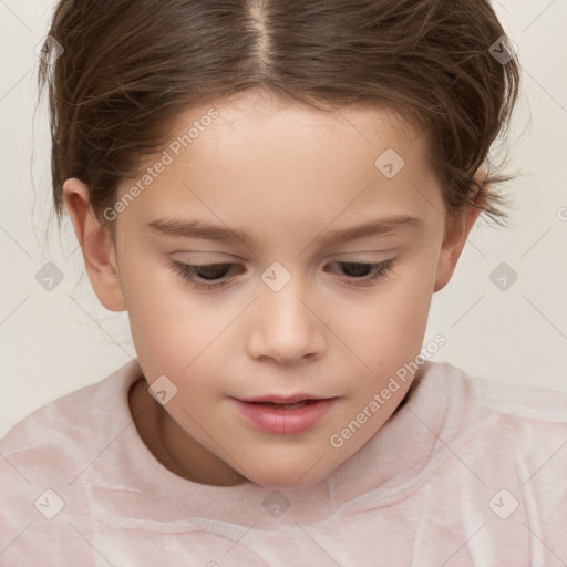 Neutral white child female with short  brown hair and brown eyes