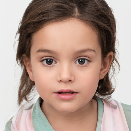 Neutral white child female with medium  brown hair and brown eyes