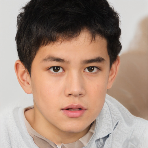 Neutral asian child male with short  brown hair and brown eyes