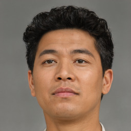 Neutral asian young-adult male with short  brown hair and brown eyes