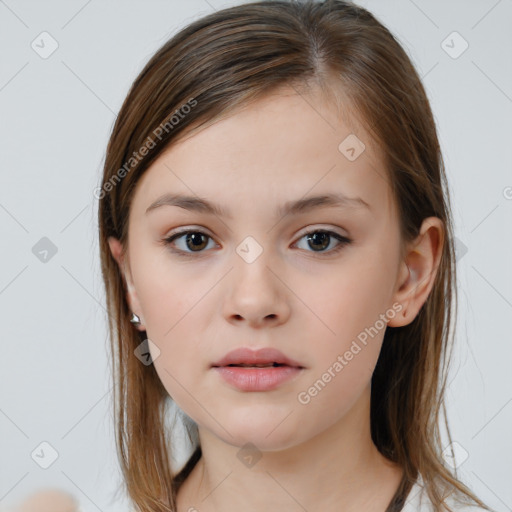 Neutral white child female with medium  brown hair and brown eyes