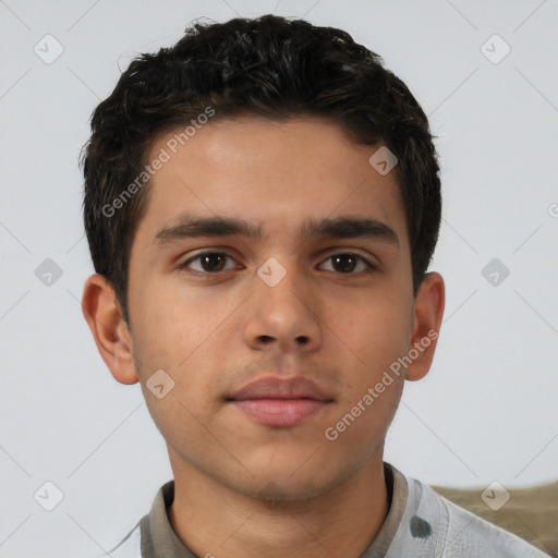Neutral asian young-adult male with short  brown hair and brown eyes