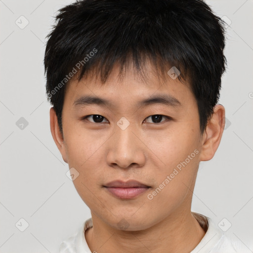 Neutral asian young-adult male with short  brown hair and brown eyes