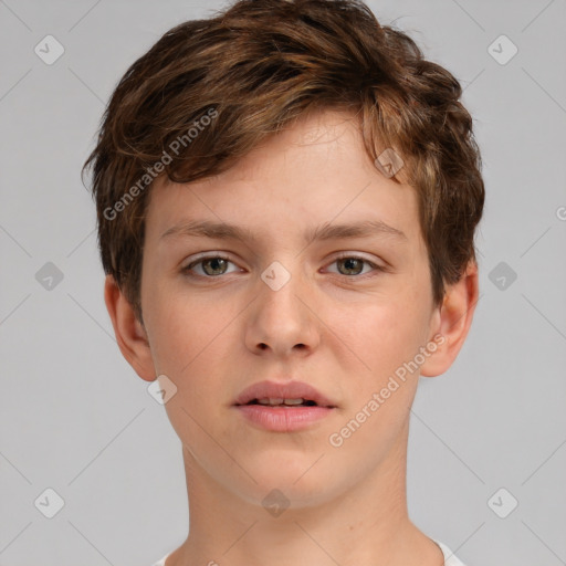 Neutral white child male with short  brown hair and brown eyes