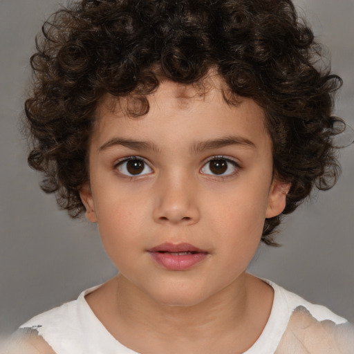 Neutral white child female with medium  brown hair and brown eyes