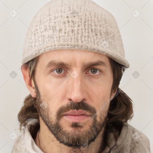 Neutral white young-adult male with short  brown hair and grey eyes