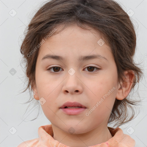 Neutral white child female with medium  brown hair and brown eyes