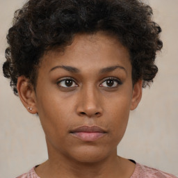 Neutral black young-adult female with short  brown hair and brown eyes