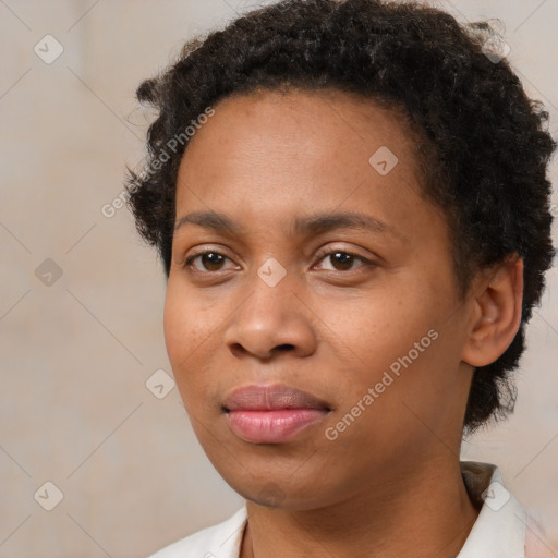 Neutral black young-adult female with short  brown hair and brown eyes