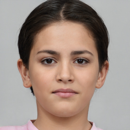 Neutral white young-adult female with short  brown hair and brown eyes