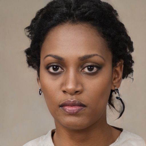 Neutral black young-adult female with medium  black hair and brown eyes