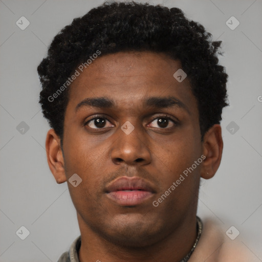 Neutral black young-adult male with short  brown hair and brown eyes