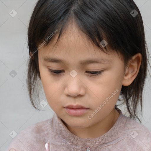 Neutral white child female with medium  brown hair and brown eyes