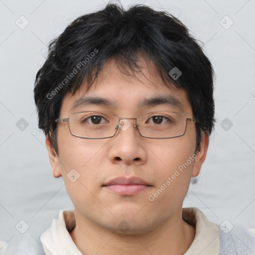 Neutral asian young-adult male with short  brown hair and brown eyes