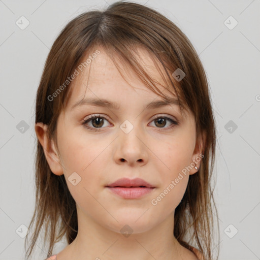 Neutral white child female with medium  brown hair and brown eyes