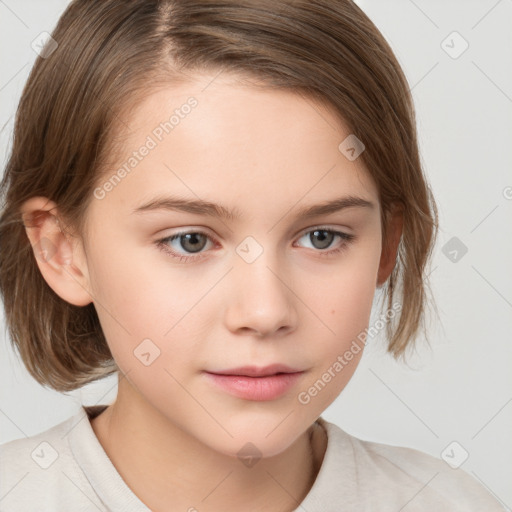 Neutral white child female with medium  brown hair and brown eyes