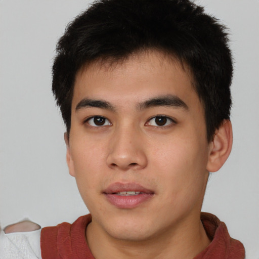 Neutral asian young-adult male with short  brown hair and brown eyes
