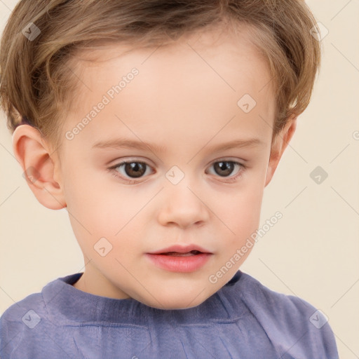 Neutral white child female with short  brown hair and brown eyes