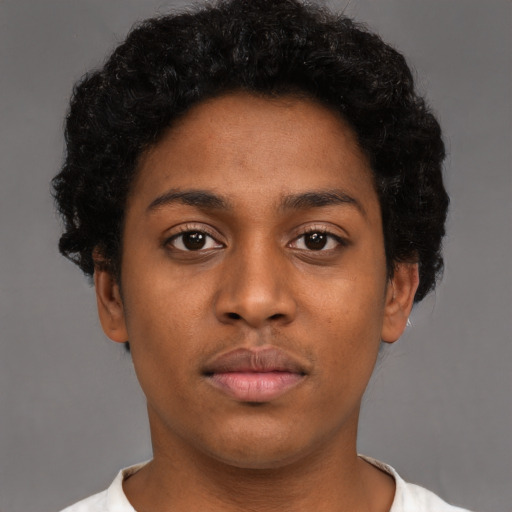 Neutral black young-adult female with short  brown hair and brown eyes