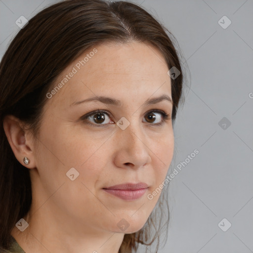 Neutral white adult female with medium  brown hair and brown eyes