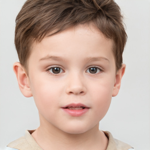 Neutral white child male with short  brown hair and grey eyes