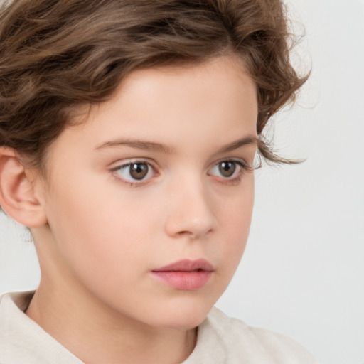 Neutral white child female with short  brown hair and brown eyes