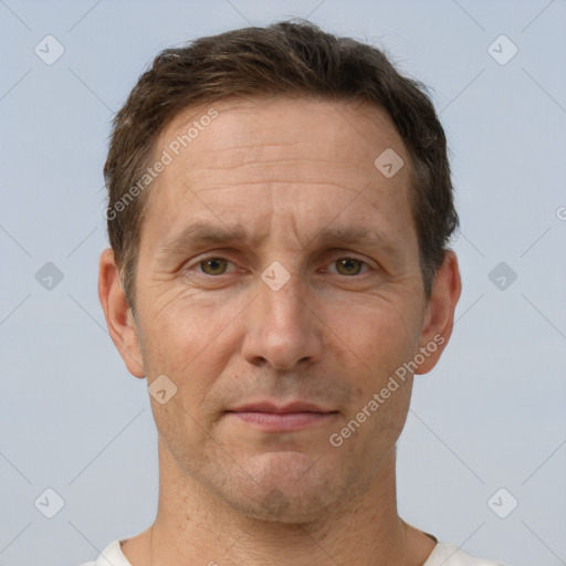 Neutral white adult male with short  brown hair and brown eyes