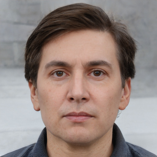 Neutral white adult male with short  brown hair and brown eyes