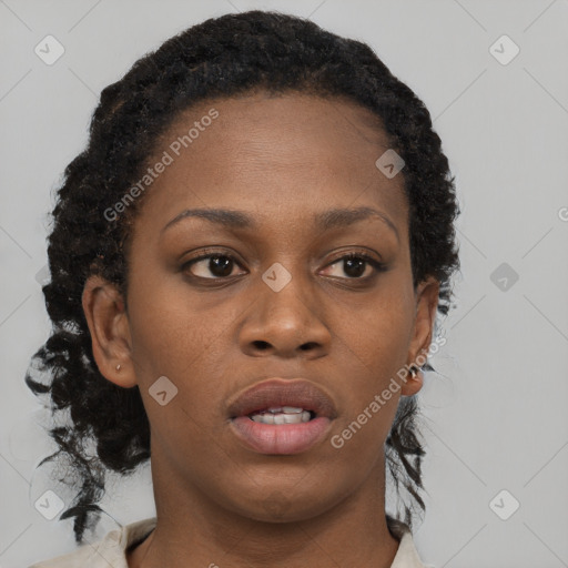 Neutral black young-adult female with short  brown hair and brown eyes