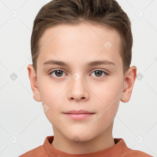 Neutral white child male with short  brown hair and brown eyes