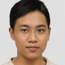 Neutral asian young-adult male with short  brown hair and brown eyes