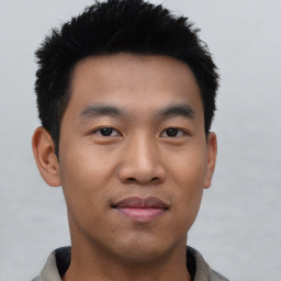 Neutral asian young-adult male with short  black hair and brown eyes