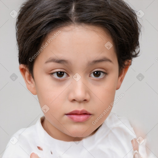 Neutral white child female with short  brown hair and brown eyes