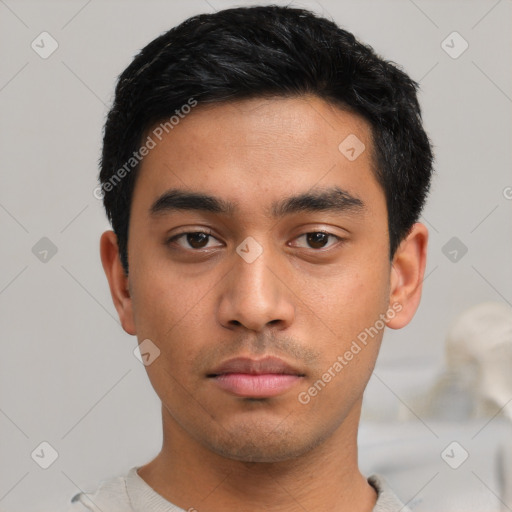 Neutral asian young-adult male with short  black hair and brown eyes