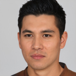 Neutral asian young-adult male with short  black hair and brown eyes