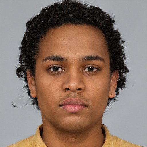 Neutral black young-adult male with short  brown hair and brown eyes