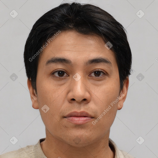 Neutral asian young-adult male with short  black hair and brown eyes