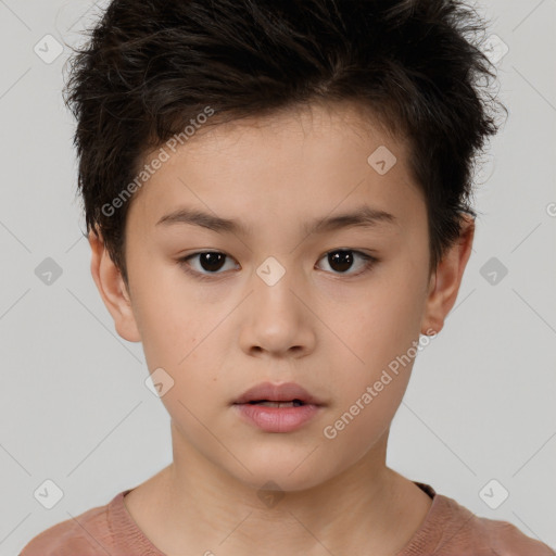 Neutral white child female with short  brown hair and brown eyes