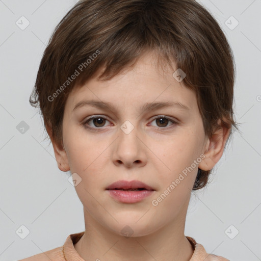 Neutral white child female with short  brown hair and brown eyes