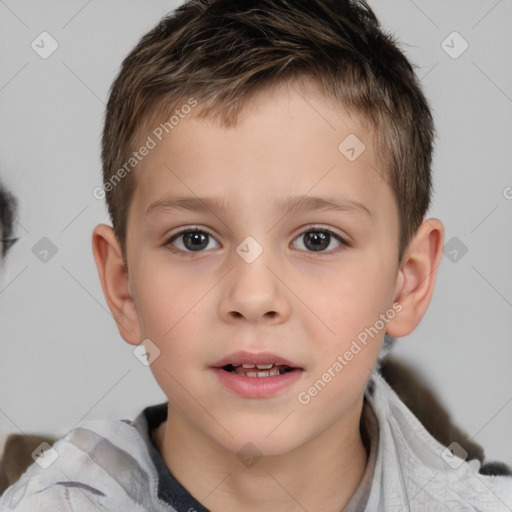 Neutral white child male with short  brown hair and brown eyes