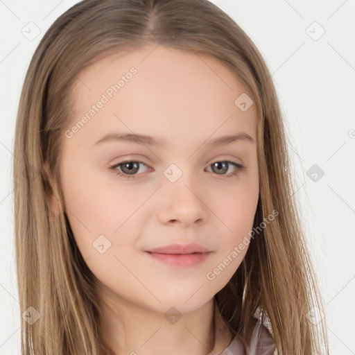 Neutral white child female with long  brown hair and brown eyes