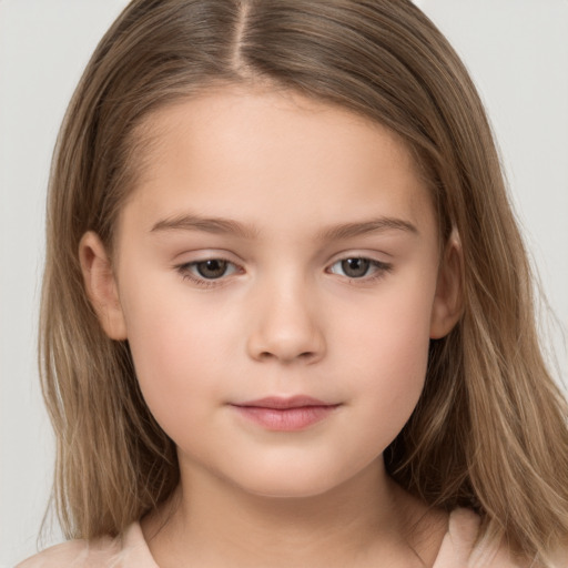 Neutral white child female with long  brown hair and brown eyes