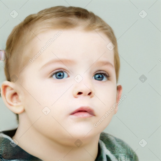 Neutral white child female with short  brown hair and blue eyes