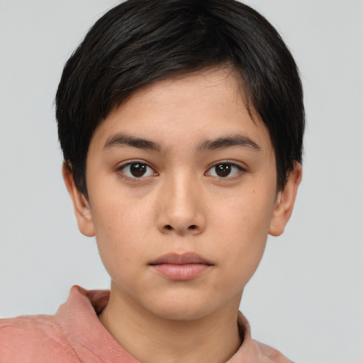 Neutral white young-adult female with short  brown hair and brown eyes